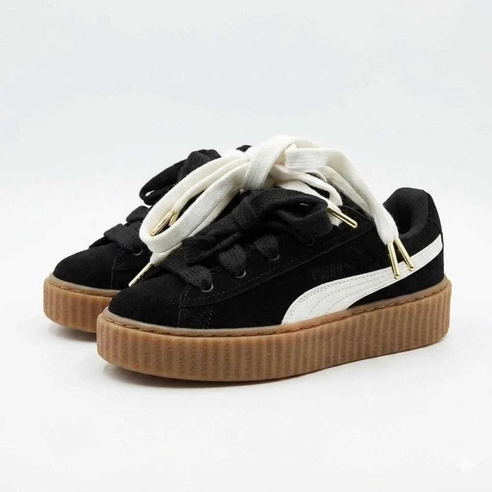 Puma Suede Platform Sneakers‎ in Black & White with Gum Sole